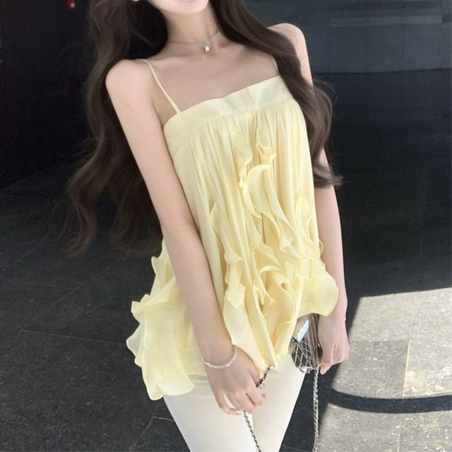 Odestra-Strapless Ruffle Sheer Plain Top
