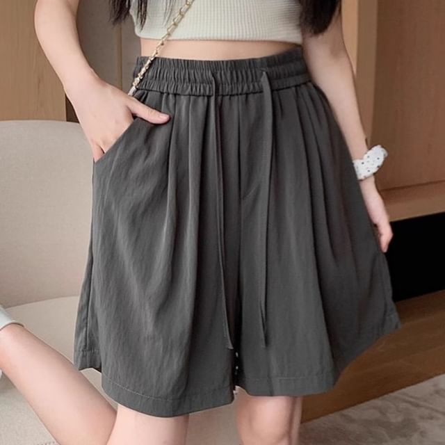 OGAWA-Drawstring Waist Plain Shorts