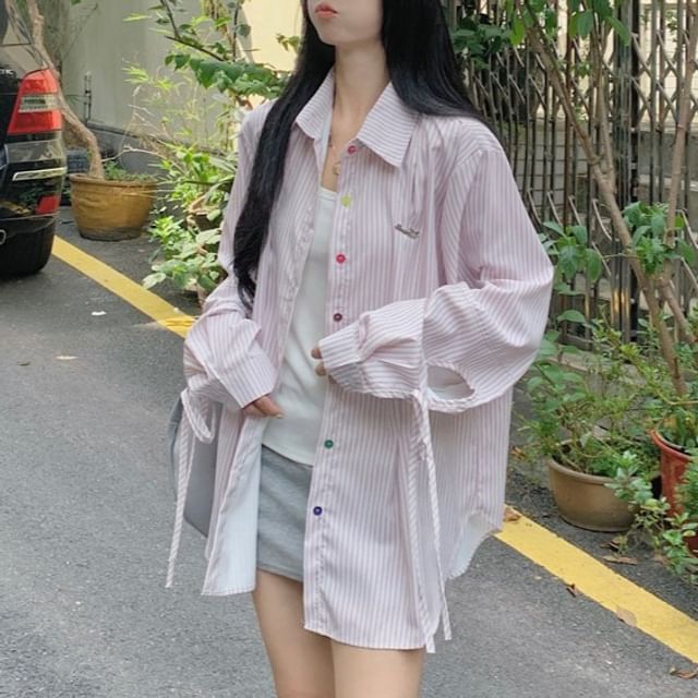 OGAWA-Long Sleeve Collared Striped Shirt