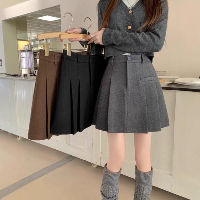 OGAWA-Mid Rise Plain Mini Pleated Skirt