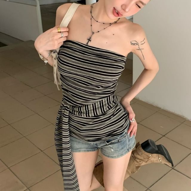 OGAWA-Strapless Striped Tube Top