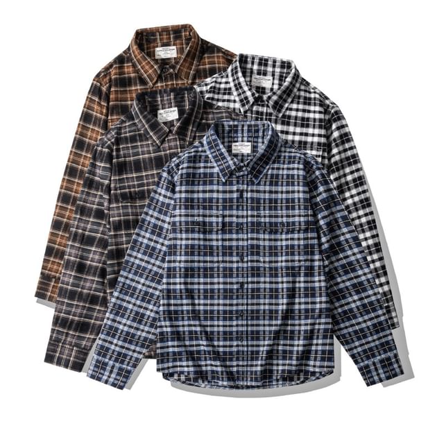 OKONKWO-Long-Sleeve Collared Plaid Button Up Shirt