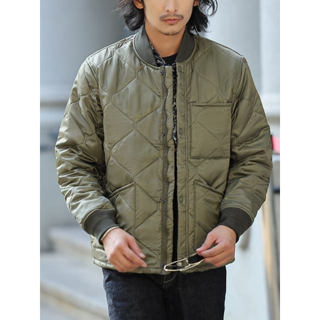 OKONKWO-Plain Quilted Zip Bomber Jacket