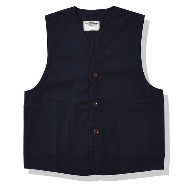 OKONKWO-V-Neck Plain Button-Up Vest