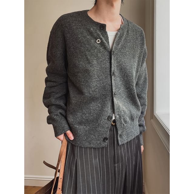 Okwano-Button-Up Plain Cardigan