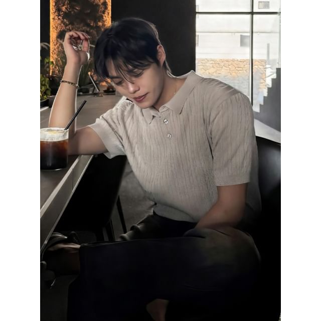 Okwano-Cable-Knit Polo Shirt