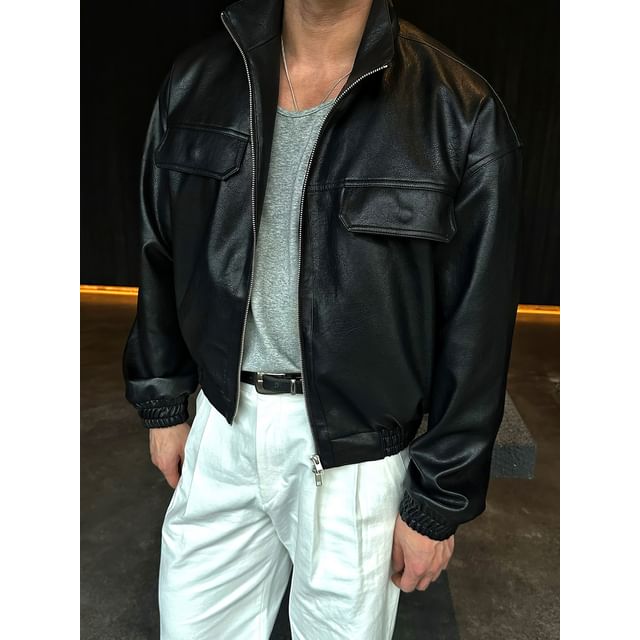 Okwano-Faux Leather Zip Jacket