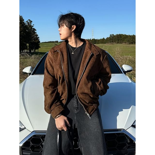 Okwano-Faux-Suede Stand-Collar Biker Jacket