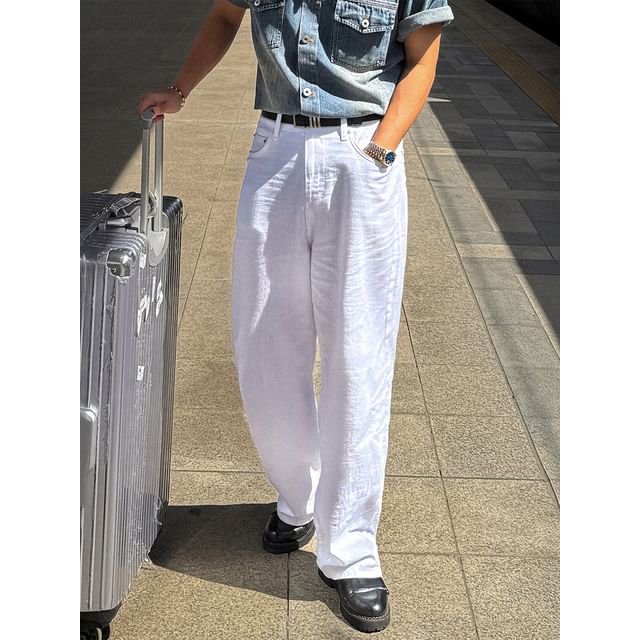 Okwano-High Waist Plain Loose Fit Pants