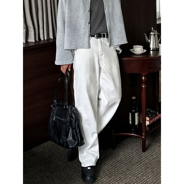 Okwano-High Waist Plain Straight Leg Jeans