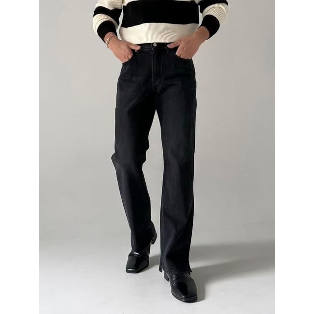 Okwano-High Waist Plain Straight Leg Jeans