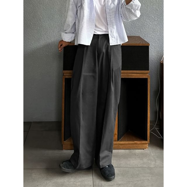 Okwano-High Waist Plain Wide Leg Pants