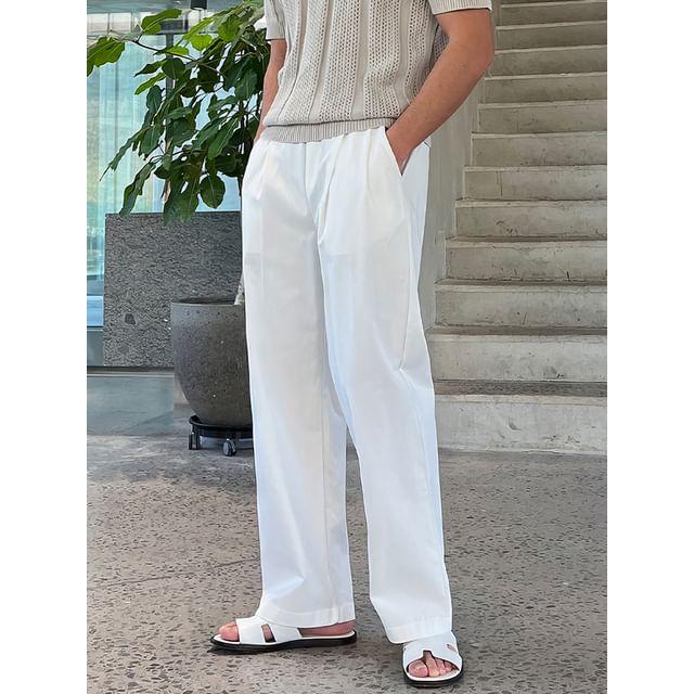 Okwano-High Waist Plain Wide Leg Pants