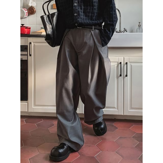 Okwano-High Waist Plain Wide Leg Pants
