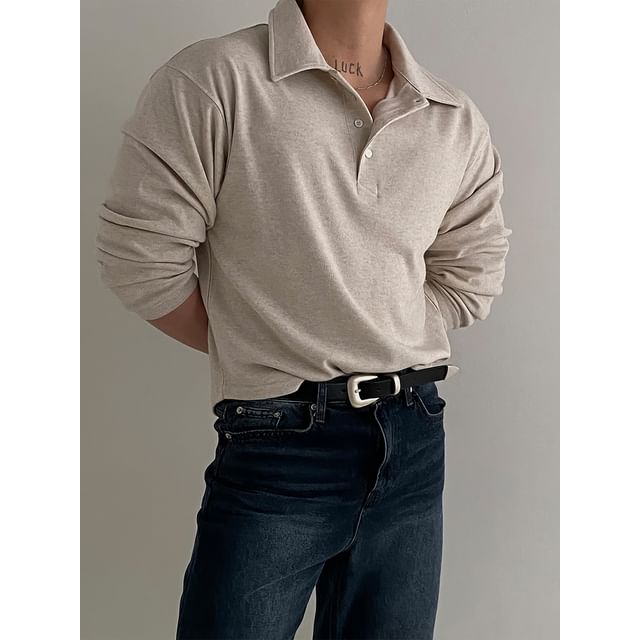 Okwano-Long-Sleeve Plain Polo Shirt