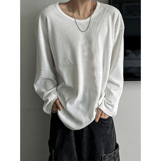 Okwano-Long-Sleeve Round Neck Plain T-Shirt