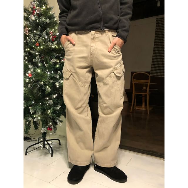 Okwano-Mid Rise Plain Straight Leg Cargo Pants