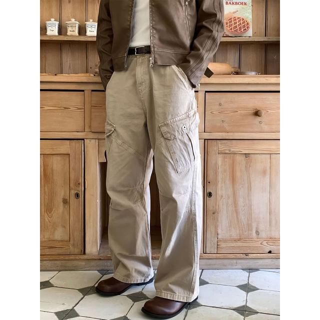 Okwano-Mid Rise Plain Straight Leg Cargo Pants