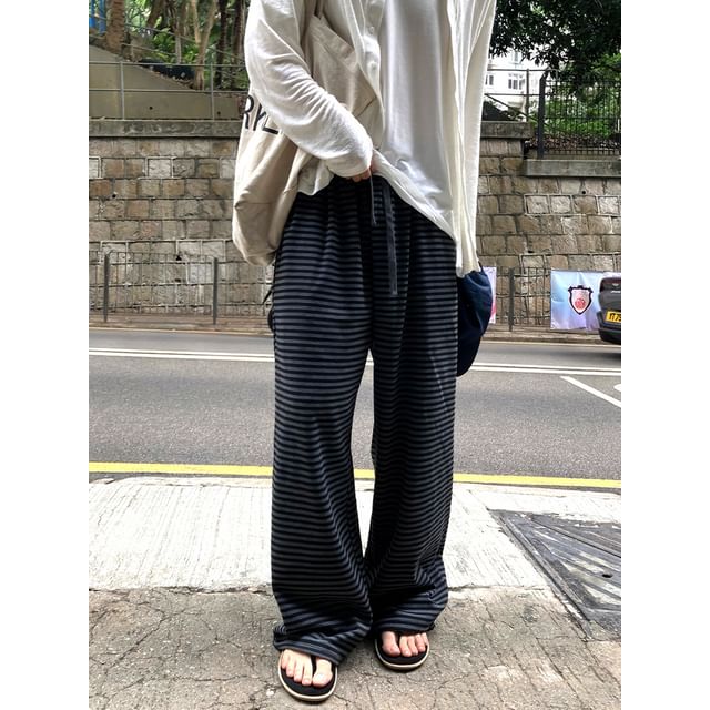 Okwano-Mid Rise Striped Wide Leg Pants