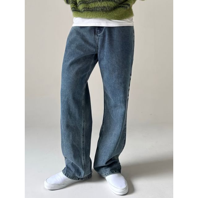 Okwano-Mid Rise Washed Straight Leg Jeans