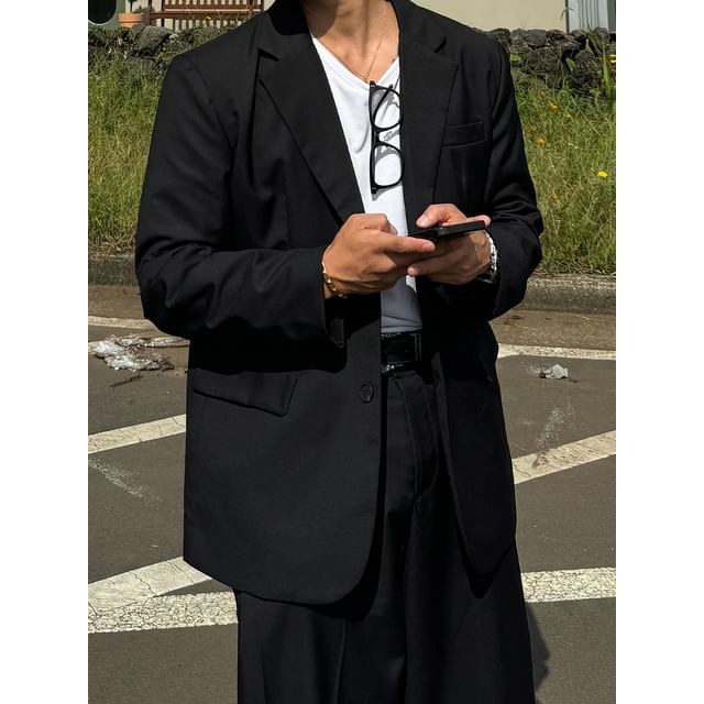 Okwano-Notch Lapel Plain Blazer