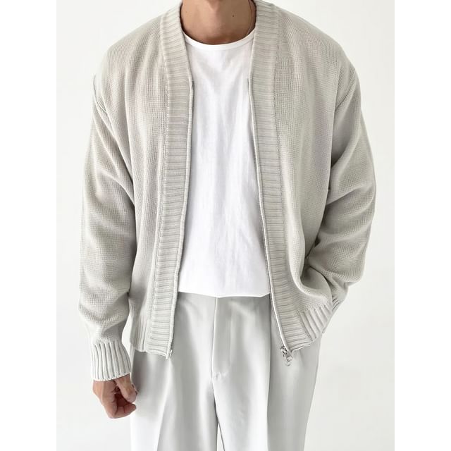 Okwano-Plain Zip Cardigan