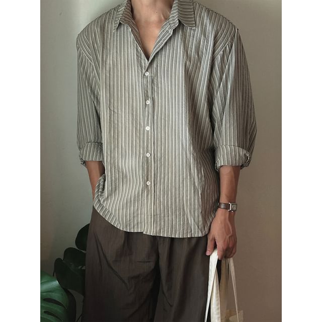 Okwano-Striped Button-Up Shirt