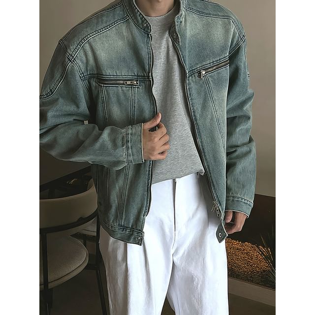 Okwano-Washed Zip Denim Jacket