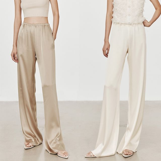 Omibayo-High Waist Plain Wide Leg Pants