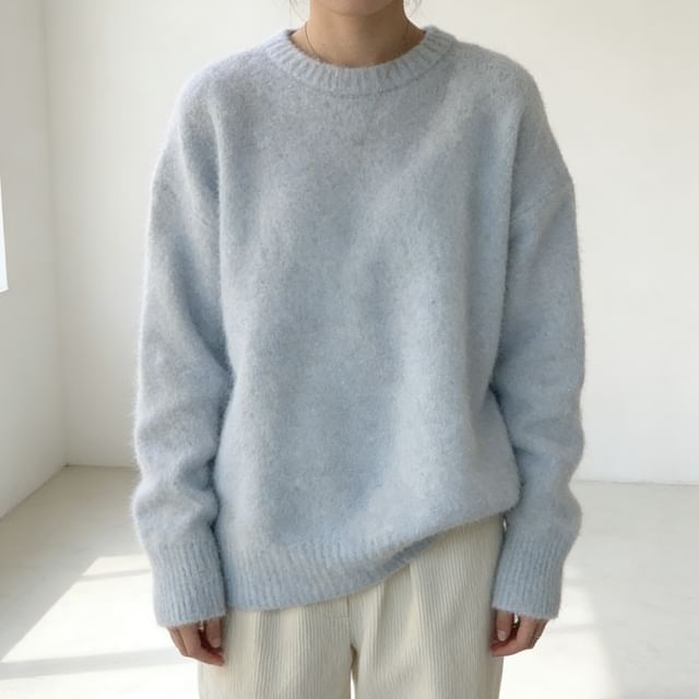 Omibayo-Long-Sleeve Round Neck Plain Sweater