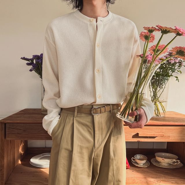 Omozando-Button-Up Plain Cardigan