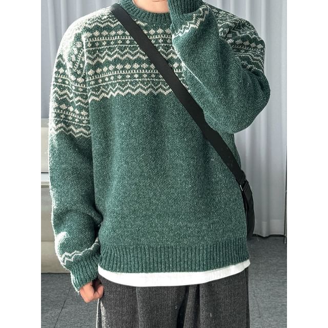 Omozando-Crewneck Jacquard Sweater