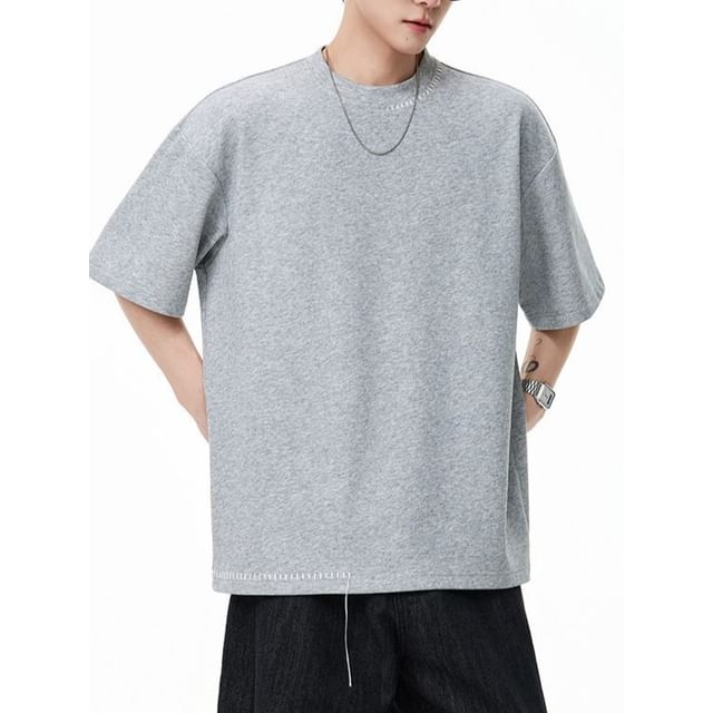 Omozando-Elbow-Sleeve Crew Neck Stitching Oversized T-Shirt