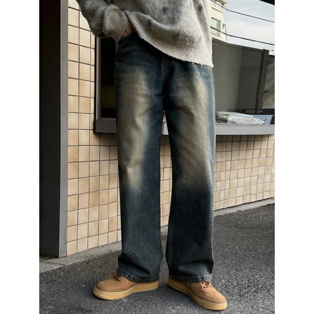 Omozando-Mid Waist Washed Wide Leg Jeans