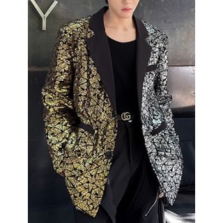 Omozando-Notch Lapel Sequin Single-Breasted Blazer