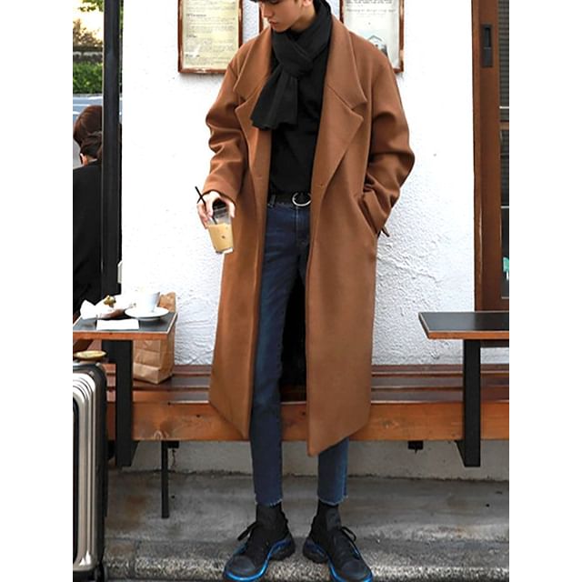 Omozando-Open Front Plain Long Coat