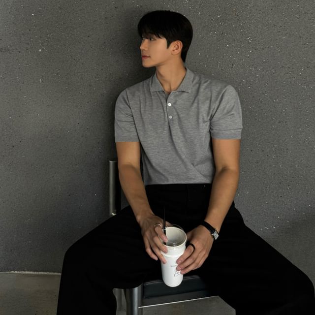 Omozando-Short-Sleeve Plain Polo Shirt