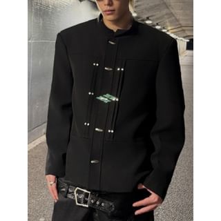 Omozando-Stand Collar Plain Studded Single Breasted Blazer