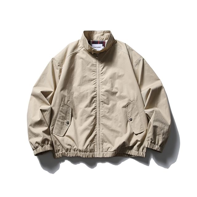 Omozando-Stand Collar Plain Zip-Up Jacket