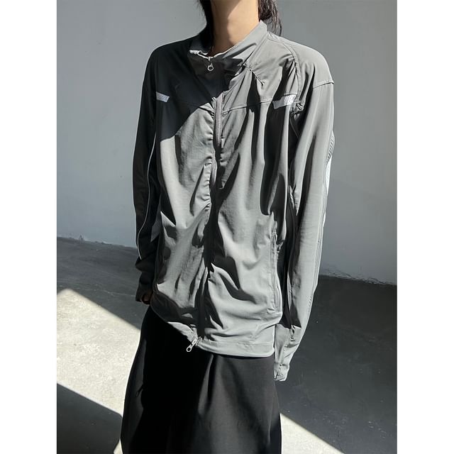 Omozando-Stand Collar Two Tone Zip-Up Jacket