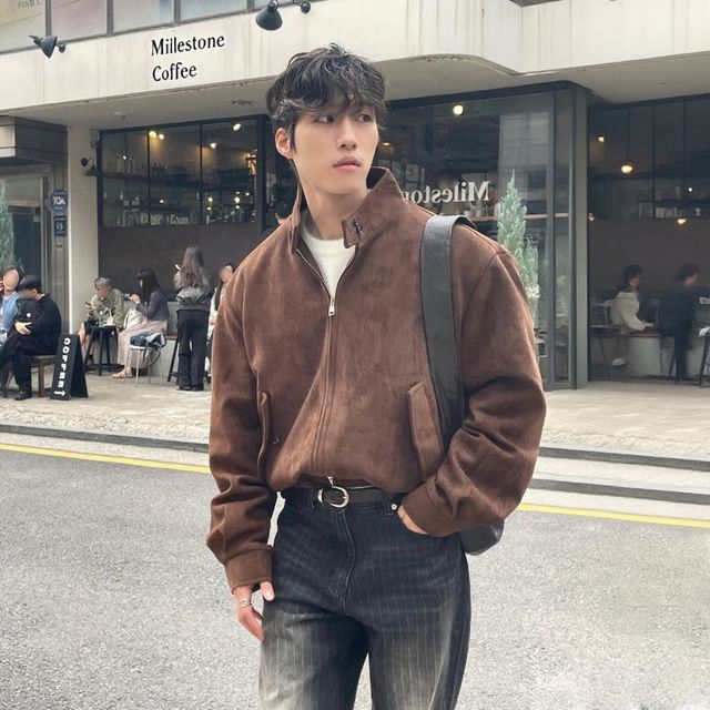 Omozando-Stand Collar Zip-Up Jacket
