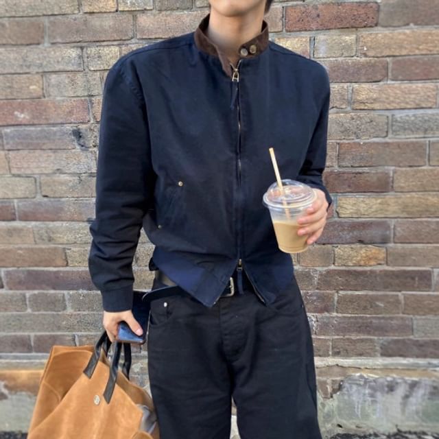 Omozando-Stand Collar Zip-Up Jacket