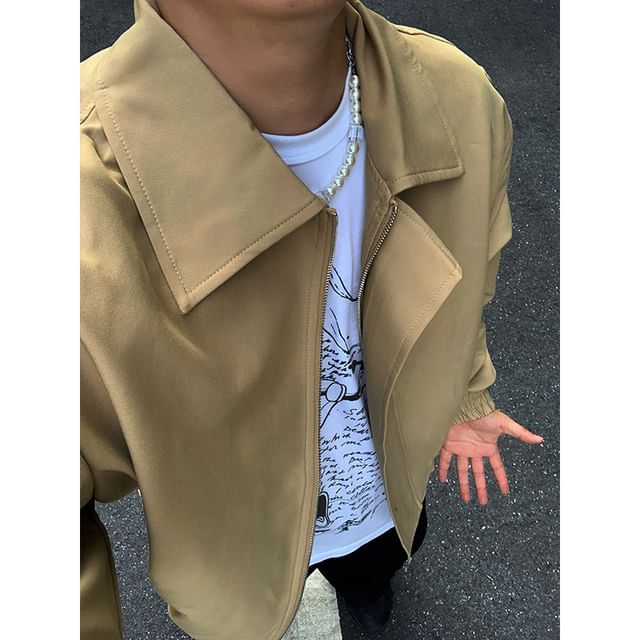 Omozando-Zip-Up Plain Barn Jacket