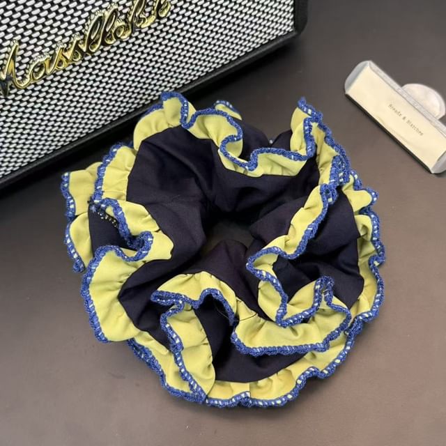 Ordinario-Contrast Trim Ruffle Fabric Scrunchie