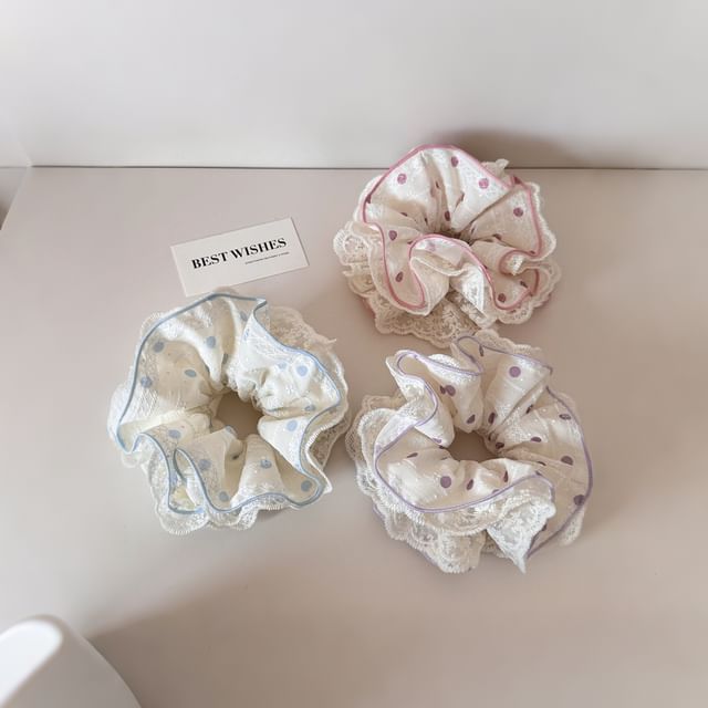 Ordinario-Dotted Ruffle Lace Scrunchie
