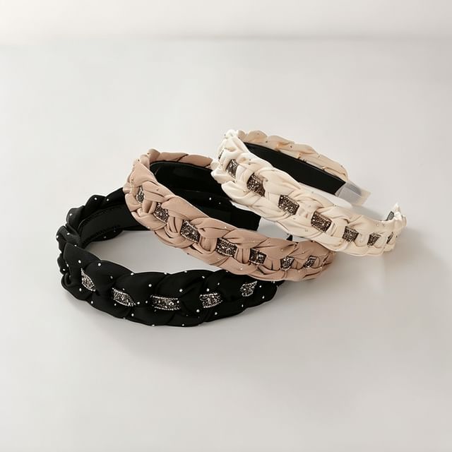 Ordinario-Rhinestone Braided Wide Headband