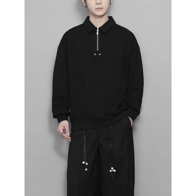 Original L-Collared Plain half Zip Polo Sweatshirt