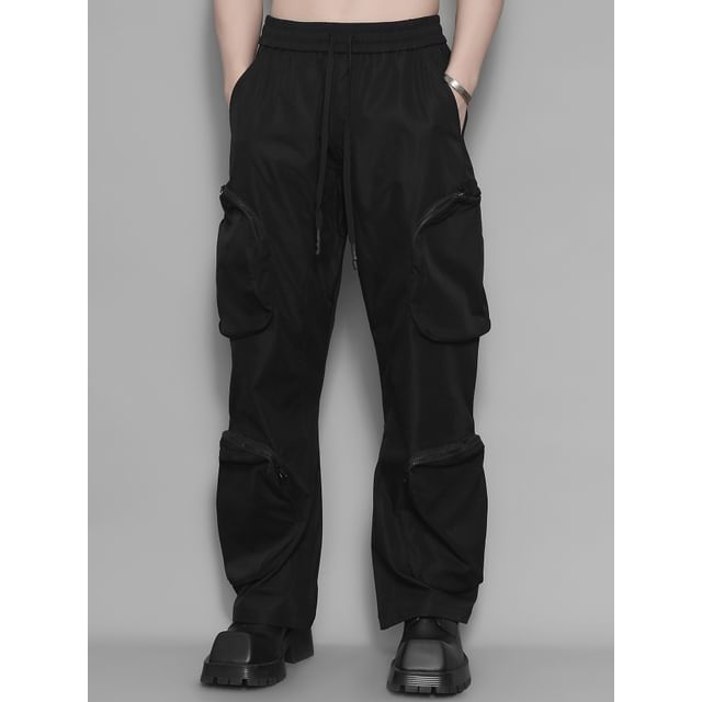 Original L-Drawstring Waist Plain Cargo Straight Leg Pants