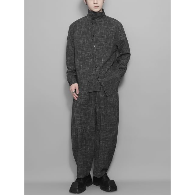 Original L-High Neck Button-Up Jacket High Waist Wide Leg Pants