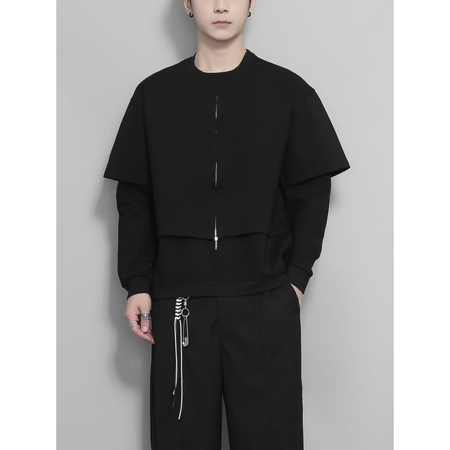 Original L-Mock Two-Piece Crewneck Zip-Up Plain Jacket